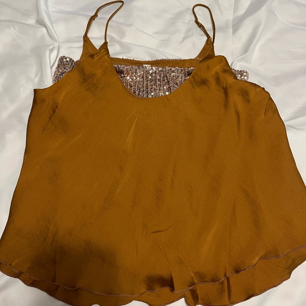NWT Intimately Free People Satin Sequin Flounce Cami